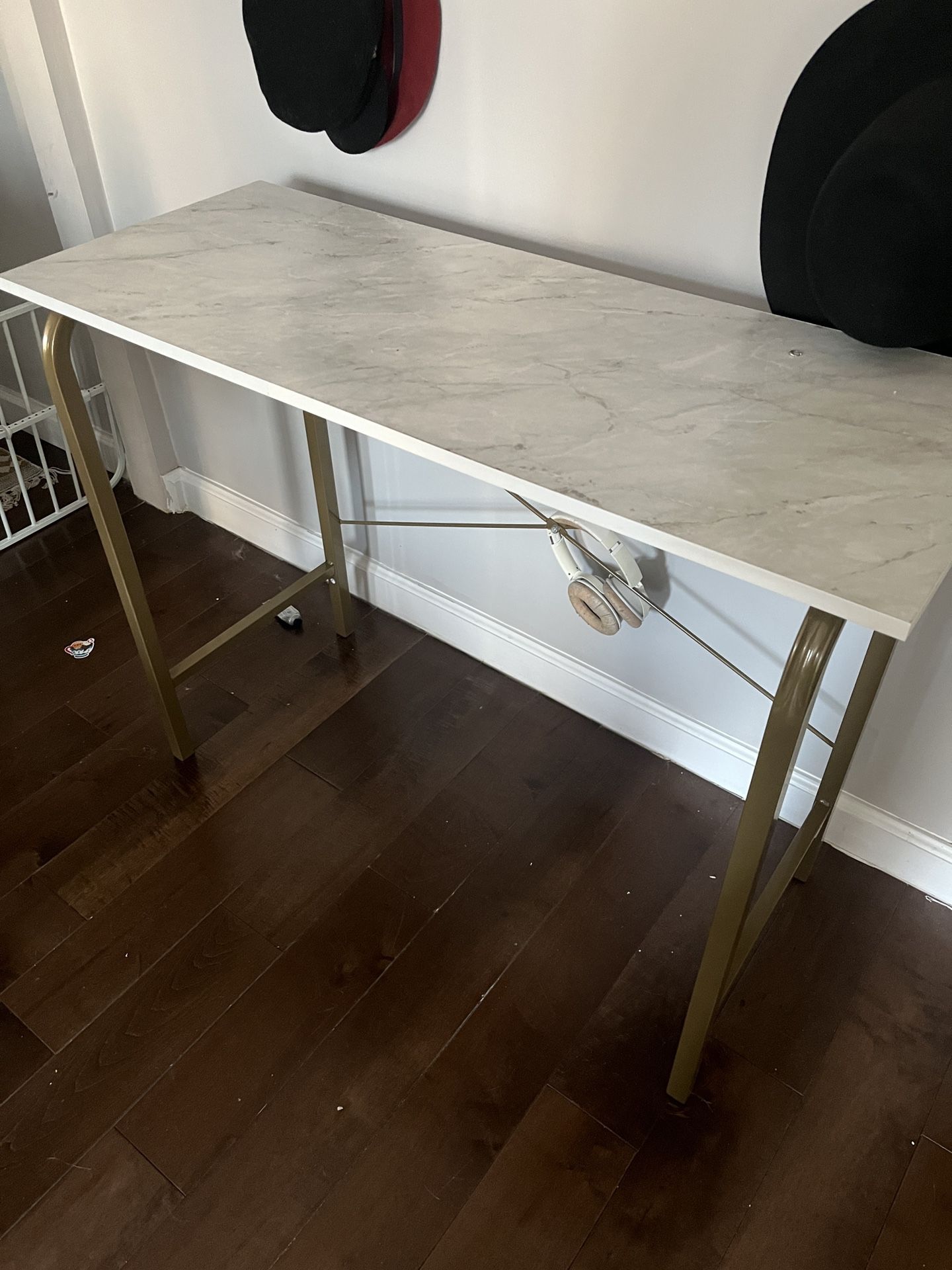 40 inch desk - faux marble top brass frame