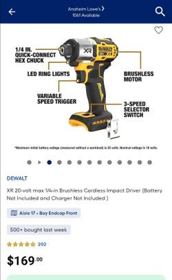 New Dewalt XR 1/4" Impact Driver 20V - Tool Only - DCF845.