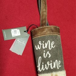 Wine is Divine Bag | Wine Tote | BYOB Wine Carrier | Canvas and Genuine Leather