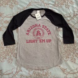 Victoria's Secret PINK ASU Gray Black 3/4 Sleeve Baseball Tee Shirt Size Large