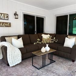 Dark Brown Sectional L Shape Beautiful Couch 