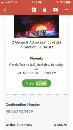 2 GA tix to Phoenix @The Greek Sept 8