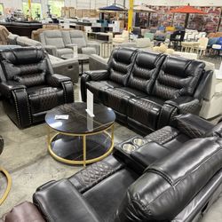 Premium Black and Brown Living Room Recliner 3Pcs Sofa Set (4.18) Juego de sofás reclinable de 3 piezas para sala de estar negra y marrón (4.18)