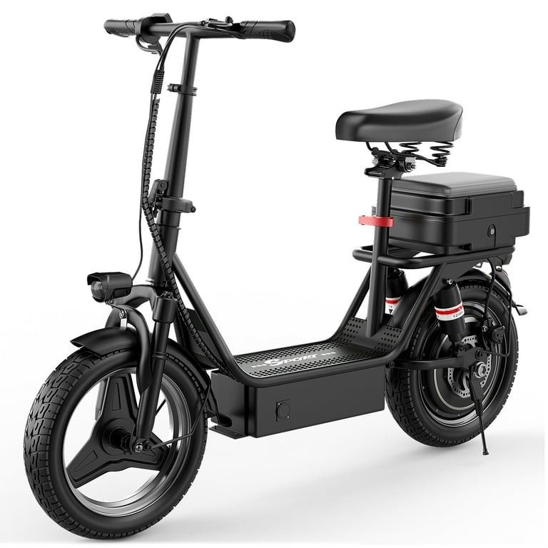 Electric Scooter with Seat,1200W Peak Motor, 25 MPH 750Wh 35-45 Miles , 14" Foldable Commuting Electric Scooter with Box (Removable), Ample Storage fo