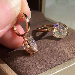 18K Rose Gold 1CT Heart Cut Diamond Dangle Hoop Earrings