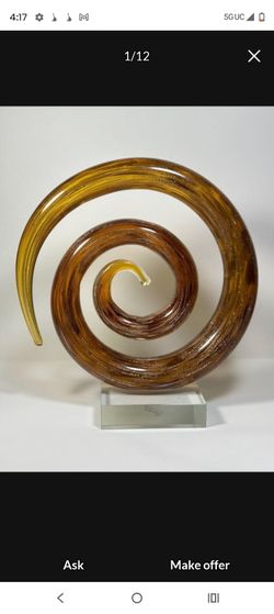 Art Glass Spiral Sculpture on Clear Base