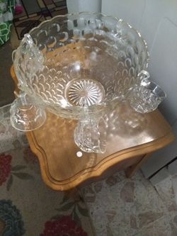Antique punchbowl , glasses and chip bowl