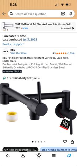 KES Matte Black Wall Mount Pot Filler Faucet
