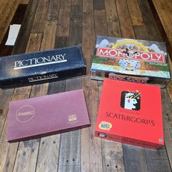 Board games lot, Monopoly, Scattegories, Dictionary, Scrabble