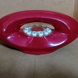 Vintage 70's Cherry Red Gold Accents Retro Space Age Genie Red Gold Push Button Phone. See our other great vintage art antiques jewelry sports toys fu