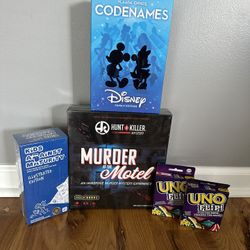 Disney CodeNames - Kids Against Maturity - Uno Flip - Murder Motel Hunt Killer - New Games