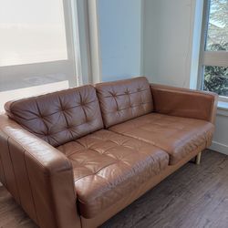 Modern Brown Faux Leather Sofa - Mid Century Style - Great Condition