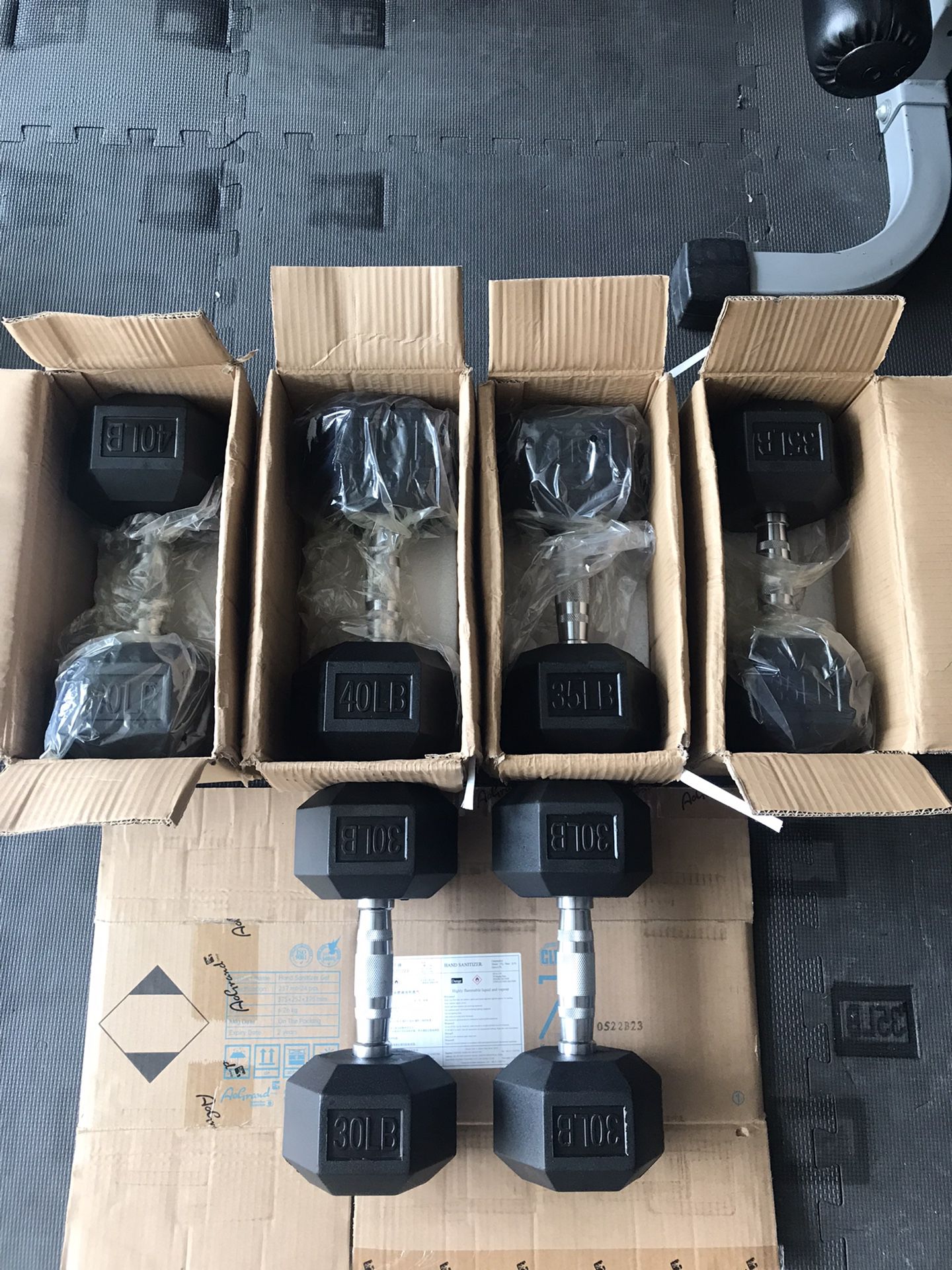 New Rubber Coated Hex Dumbbells (2x30Lbs, 2x35Lbs, 2x40Lbs) for $160 Firm