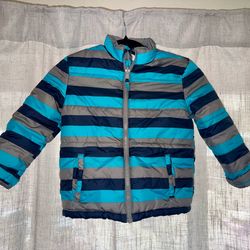 healthtex Boys Striped Puffer Jacket in Teal, Navy & Gray