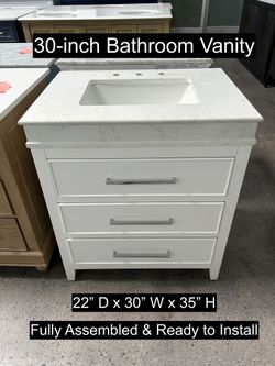 30" Bathroom Vanity with Engineered Marble Countertop & Solid Wood & Plywood Cabinet  # 3623