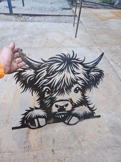 Baby highland cow metal art