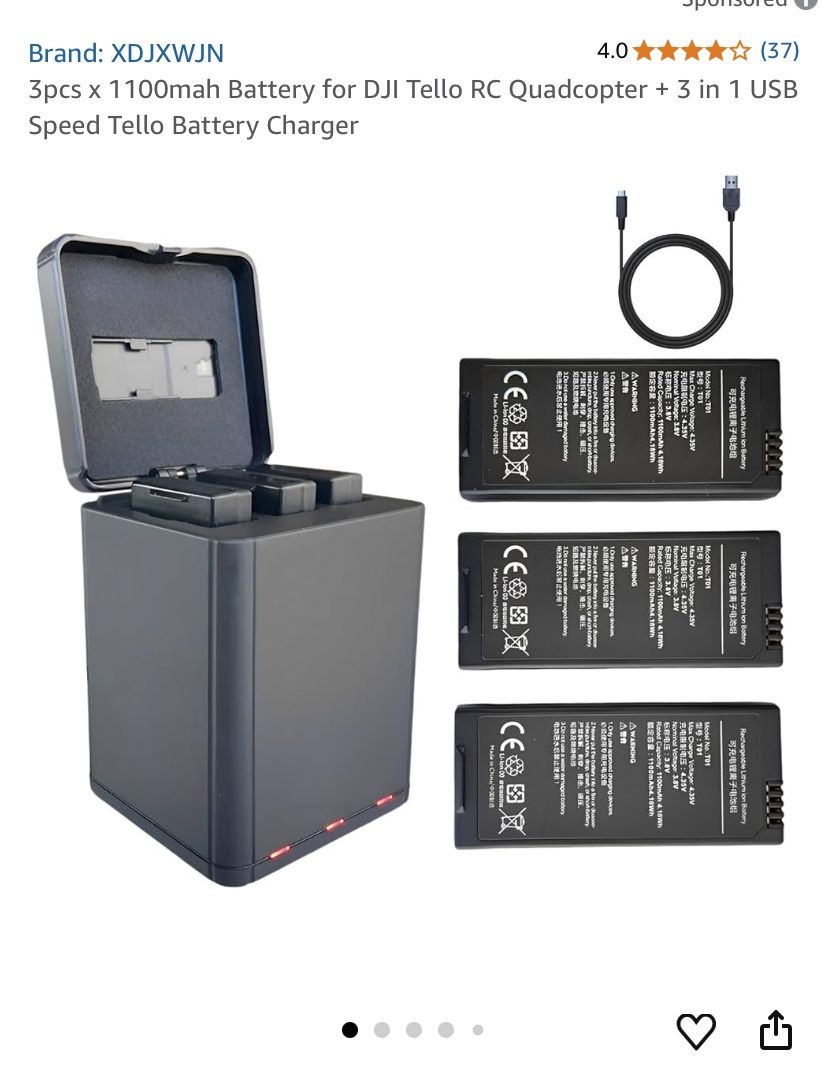 3pcs X 1100mah Lithium Battery Tello Battery charger