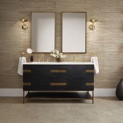 Robern Sendai 59” Vanity, Matte Black Oak with Aged Brass, No Vanity Top