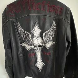 Limited Edition Size M Affliction Embroidered Skull Leather Jacket #1992/2700