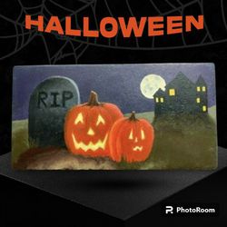 🎃NEW Halloween Pumpkin Haunted House Wall Art Picture