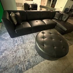 Black Sectional Sofa Couch with Ottoman - almost new 