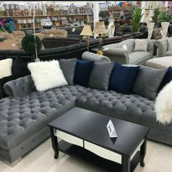 Royal Gray Velvet RAF Sectional /couch 1199