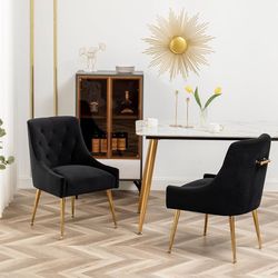 Dining Chairs Velvet Set of 2, Gold Leg Side Chair Vanity Chair Mid Century Dining Room Chair Modern Accent Chairs for Living Room, Dining Room, Kitch