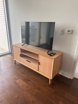 Natural oak color tv console table