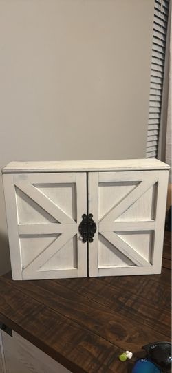 Farmhouse Style White Wood Jewelry Cabinet