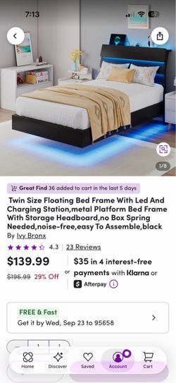 Twin Size Floating Bed Frame with LED Lights