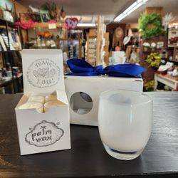 "Celebrate" White Glassybaby with Original Box and Complete Set of Matching Candles ~ Perfect Condition 