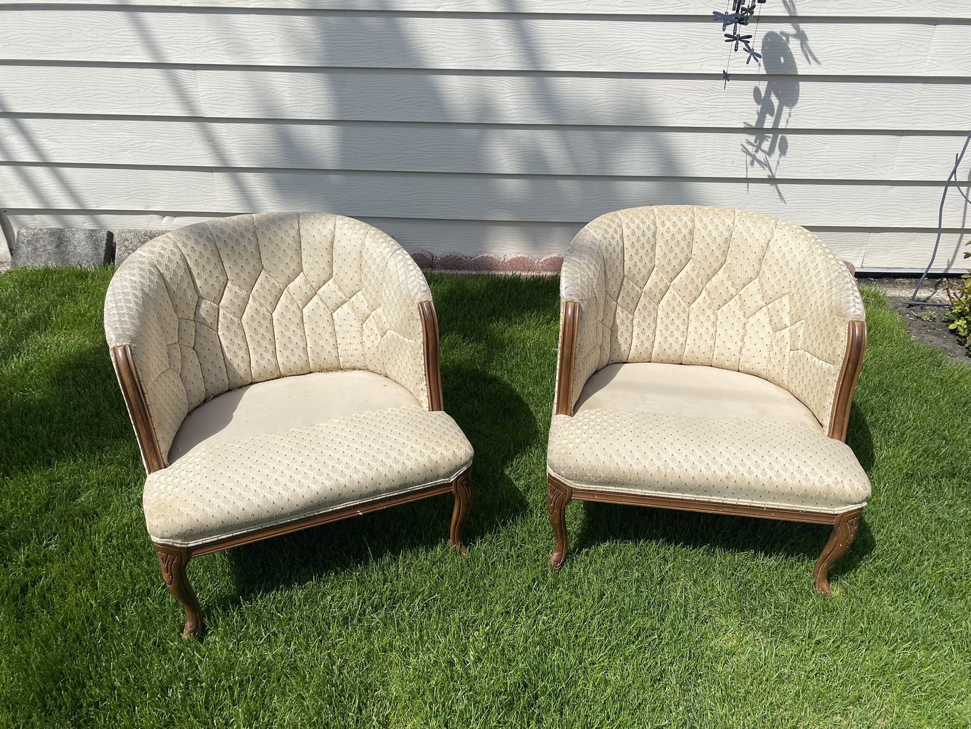 MCM Pair Of Chairs Cream Parlor Chairs Diamond Tufting
