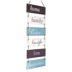 Large Hanging Wall Sign: Rustic Wooden Decor (Home, Family, Love, Laugh, Live, Happiness) Hanging Wood Wall Decoration (11.75" x 32") - 