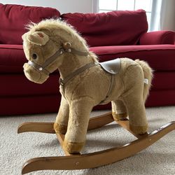 Vintage 90s Chrisha Playful Plush Rocking/Rolling Kids Wood Horse w/Sound