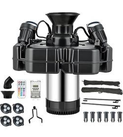 Pond Fountain with 110V 3/4HP Lights, RGB Lighting with 9 Adjustable Modes Timer | 12000 GPH 100FT Power Cord - Suitable for Large Ponds, Lakes, and O