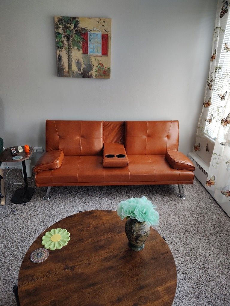 Sofa Bed With Cup Holders And Removable "Pillows"