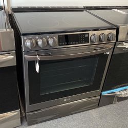New Scratch And Dent LG 5 Burner Glass Too Black Stainless Steel slide In Range. 1 Year Warranty 