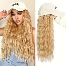 Long Blonde Wavy Colorado White Baseball Cap Hair Wig
