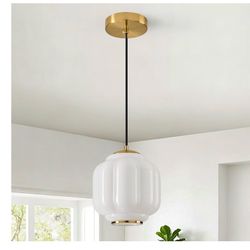 IPEDWO 7" Vintage Milk Glass Pendant Light, Brushed Brass Ceiling Fixture