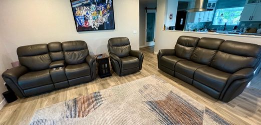 Bowie - Brown Leather Power Reclainer, Sofa and Love Seat.