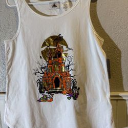Disney Mickey Minnie Halloween Haunted House White Tank Top Women’s Size Medium 
