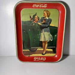Vintage 1942 Coca-Cola Two Girls At Car Roadster Original Serving Tray