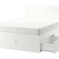 Full Size - White IKEA Bed frame with storage & headboard (Used)