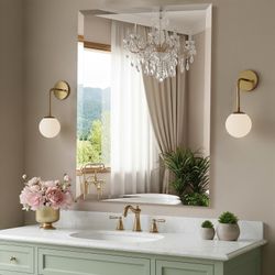 TITAMEG 24x36 Inch Frameless Wall Mirror With 1" Beveled Edge, Frameless Rectangle Mirror For Bathroom, Vanity, Living Room