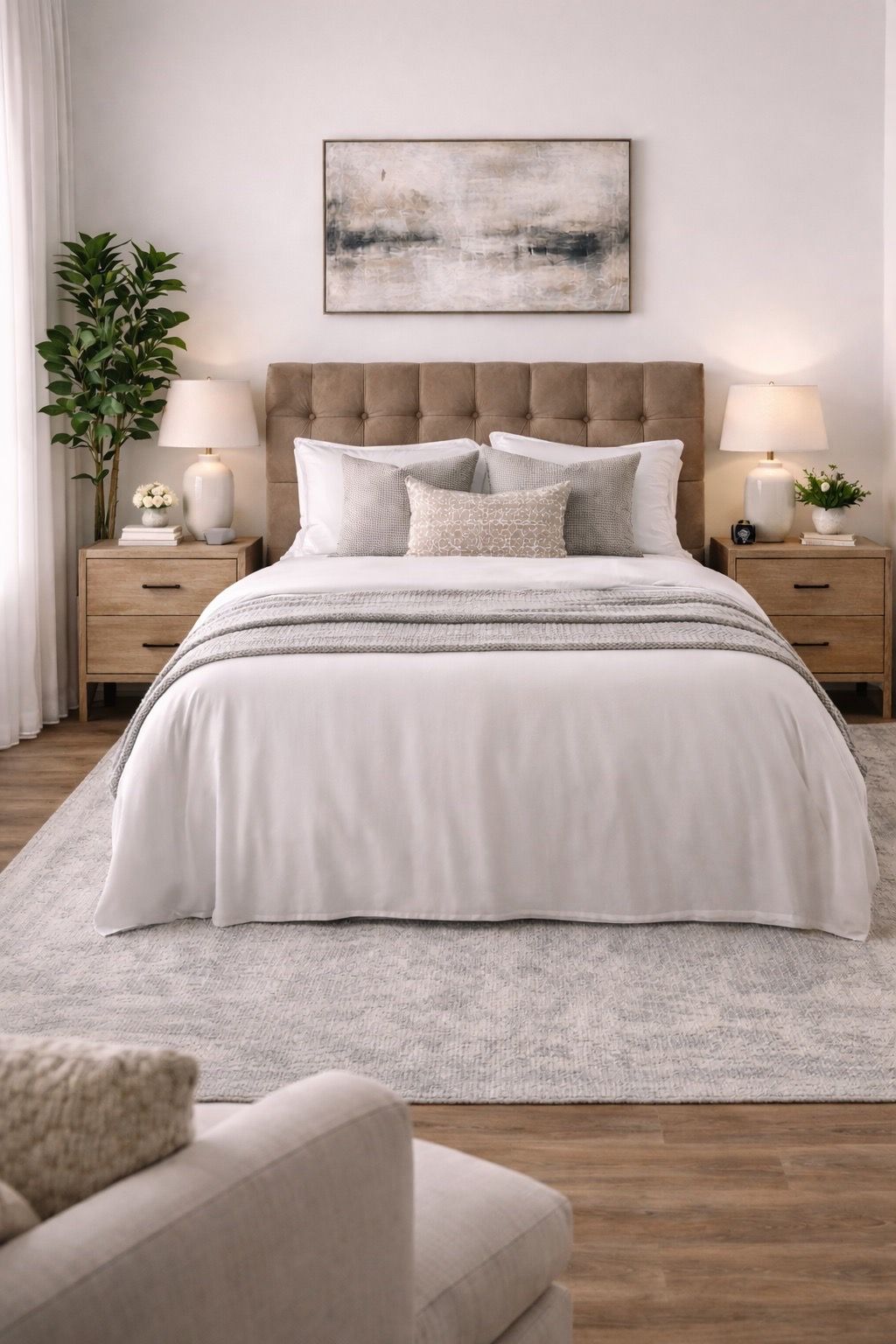 Pottery Barn tuffed headboard+Bed Frame + Mattress= size is Full