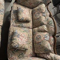Vintage Solid Wood Loveseat Set – 2 Pieces Floral Couch