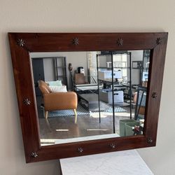 Solid Wood Wall Mirror with Metal Stars