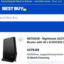 Netgear Nighthawk AX6 AX2700 WiFi Cable Modem Router CAX30