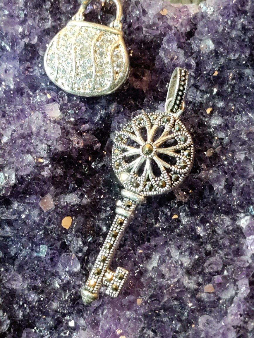 Sterling Silver Pendants Lot Marcasite Moonstone Peridot CZ