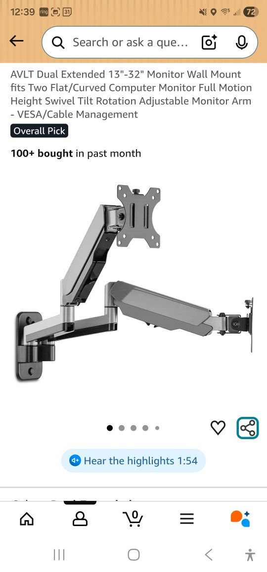 Heavy Duty AVLT Dual Monitor Wall Mount
